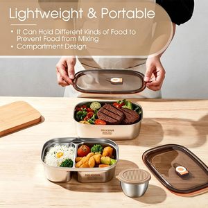 Stainless Steel Bento <b>Box</b> Adult 2 Pack 42Oz 57Oz Leakproof Airtight Lid Lightweight 304 Stainless Steel Microwave Safe - Product Image 3