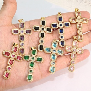 CZ8677 Ciondoli a Croce Grande Boho Placcati Oro 18K con Zirconia Cubica Scintillante, Forniture per Gioielli Religiosi per la Creazione di Collane - Product Image 2