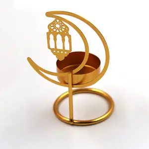 decoration islam moon star lantern gold plated candle holder aroma stand