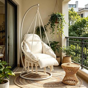 Sedia Sospesa <span class=keywords><strong>con</strong></span> Cuscino Spesso - Sedia a Dondolo per Interni ed Esterni <span class=keywords><strong>con</strong></span> <span class=keywords><strong>Catena</strong></span> in Acciaio e Moschettone per Patio, Giardino, Balcone, Camera da Letto - Product Image 1