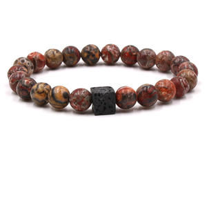 Bracelet noir lave carré pierre volcanique Bracelet hommes femmes perles de verre noir réglable charme Rock Bracelet - Product Image 2