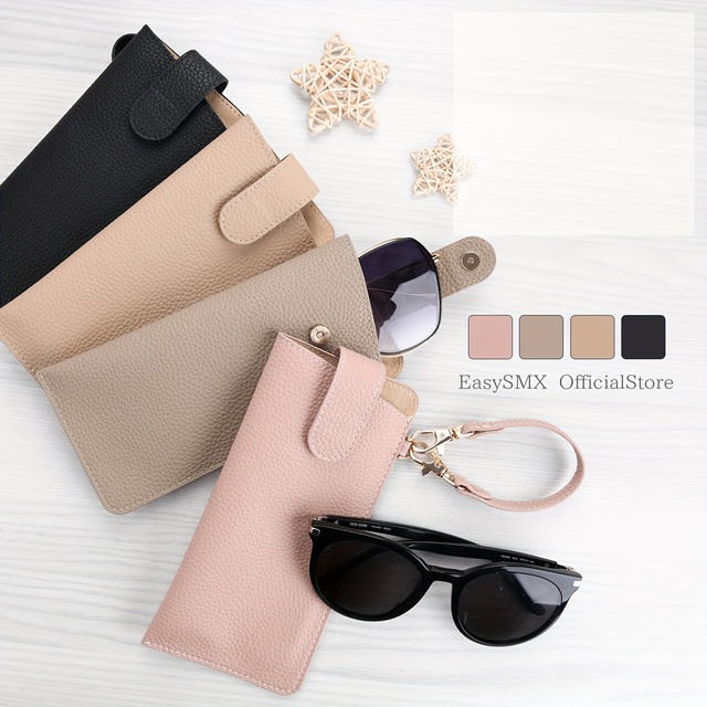 Premium Microfiber Leather Glasses Case with Pebble Grain Soft Slim Eyeglasses Protector for Travel & Daily Use