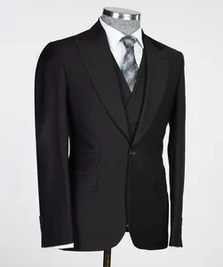 Disesuaikan pabrik langsung disesuaikan pakaian pria ujung utama bergabung bersama Blazer Formal setelan hitam