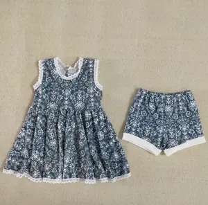 Sıcak satış çiçek burgu elbise maç şort çocuk butik giyim setleri toddler kız moda kıyafet