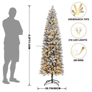High Quality 1.8m & 2.1m Slim <b>Christmas</b> <b>Tree</b> Artificial Flocking Snow Craft Decoration for Holidays - Product Image 2