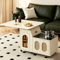 Chariot à thé mobile multifonctionnel en bois, table basse extensible avec bouilloire électrique intégrée, hauteur réglable, rangement moderne