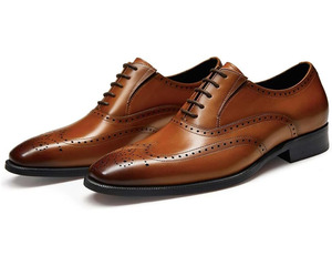 Chaussures habillées Oxford à lacets en cuir véritable imperméable pour homme VILUNENES, brogue avec bande élastique, tenue de travail automne/hiver - Product Image 1