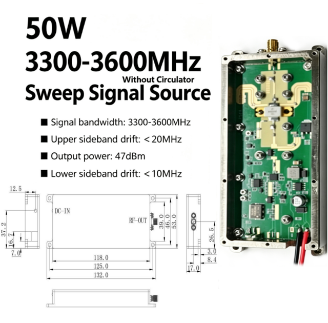 50W 3300-3600MHz 47dBm Sweep Signal Source RF Module Without Circulator 3.3GHz 3.6GHz 3500MHz 3.5GHz 50W Module for RF Wireless