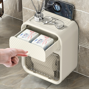 Porte-mouchoirs <span class=keywords><strong>mural</strong></span> imperméable pour salle <span class=keywords><strong>de</strong></span> bain, belle boîte <span class=keywords><strong>de</strong></span> <span class=keywords><strong>rangement</strong></span> pour mouchoirs en plastique avec crochet <span class=keywords><strong>mural</strong></span> adhésif sans perçage - Product Image 2
