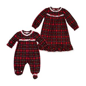 Vêtements imprimés rouges personnalisés pour noël, robe de nuit et barboteuse à motif floral pour petites filles - Product Image 1