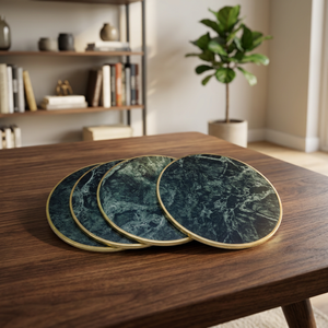 Round Marble <b>Table</b> <b>Mats</b> 350mm Diameter Non Slip Modern Stone Coasters Set of 4 Coffee <b>Table</b> Decor New Arrival Unique Design - Product Image 1