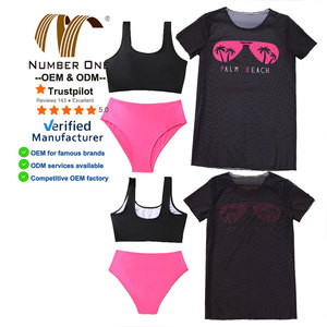 Bộ đồ bơi trẻ em lưới xuyên thấu + bikini + áo khoác mùa hè đi biển dành cho thiếu nữ 3 món - Product Image 1