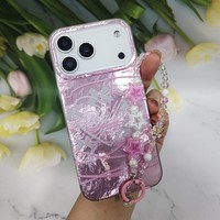 Coque de téléphone imprimée léopard étoilé pour Samsung S26 S25 S22 A36, étui de protection avec sangle perlée pour iPhone 17/16/15/14/11 Pro Max
