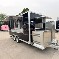 Chariot de nourriture remorquable à double fenêtre avec cadre en acier inoxydable, remorque à 4 roues avec micro-ondes et friteuse intégrés