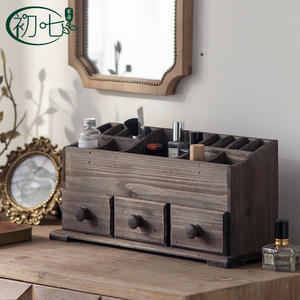 Caja de Maquillaje Vintage de Madera Maciza con Cajones, Organizador de Cosméticos, Gabinete de Almacenamiento, Estilo Antiguo, Gris Desgastado A3094 - Product Image 1