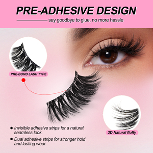 Press on Glue Free <strong>Half</strong> <strong>Lashes</strong> No Glue Needed Reusable Wispy Self Adhesive <strong>Lash</strong> Pre-Glued <strong>Half</strong> Strip <strong>Lashes</strong> Diy Extension - Product Image 3