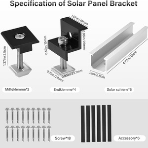 Kit de rails de montage solaire de type U, longueur 120 mm, avec 6 rails et accessoires pour l'installation de panneaux solaires - Product Image 3