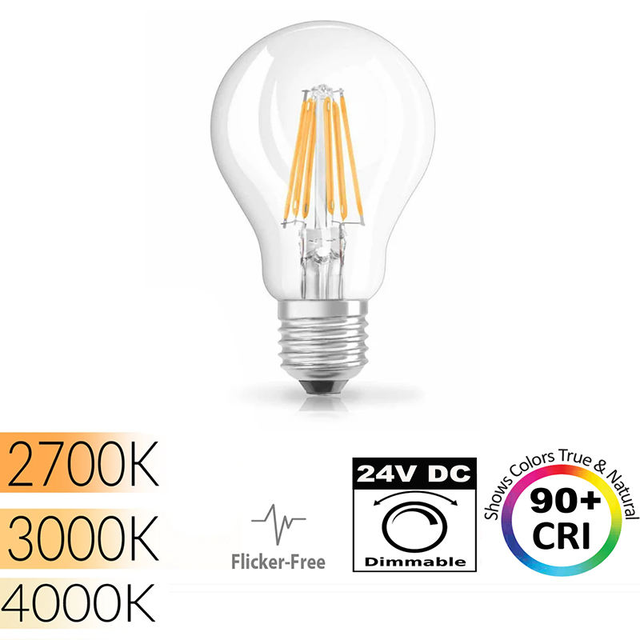 Benory 24V RA90 Loxone PWM Dimmable A60 A19 C35 Smart Bulbs 4W 6W 2700K 3000K 4000K E27 E14 Knx Dali Filament Edison Led Bulb