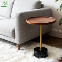 Table basse d'appoint de salon en bois rond avec plateau en noyer vintage de luxe et base en marbre, petite table de café pour la maison - Offre Spéciale