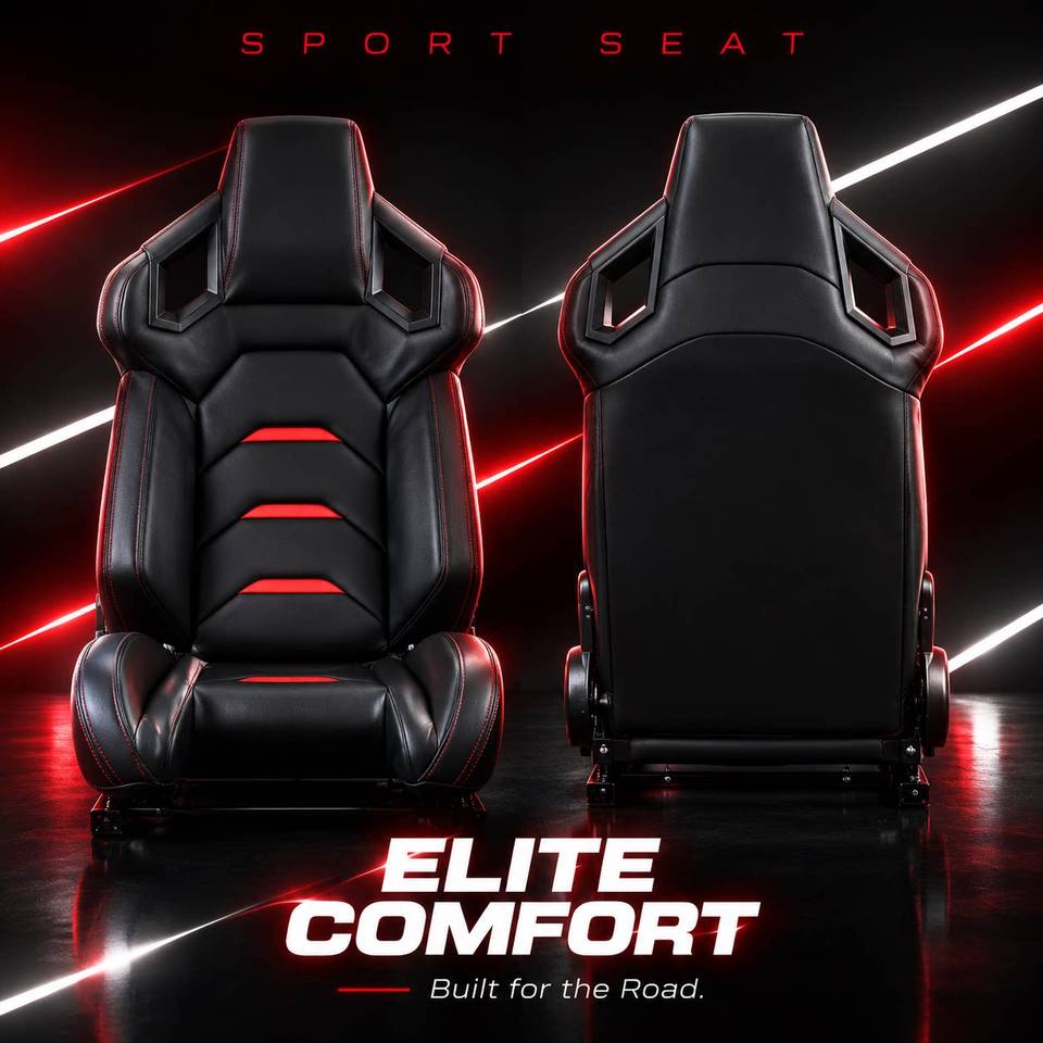 Red Black PVC Racing Sport Seat Kit, Ergonomic Bucket Seat ...
