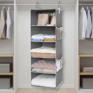 5 Tier Wardrobe Hanging <b>Box</b>, Foldable, with 2 Side Pockets, Portable Clothes <b>Storage</b> <b>for</b> Bedroom, Wardrobe - Product Image 1