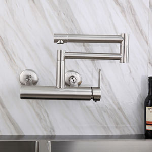 Robinet <span class=keywords><strong>mitigeur</strong></span> de <span class=keywords><strong>cuisine</strong></span> rotatif <span class=keywords><strong>brossé</strong></span> en acier inoxydable 304, eau chaude et froide, montage mural - Product Image 2