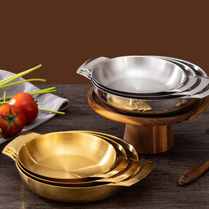 Commercial Korean Cookware Various Sizes Seafood Pot Stainless Steel Double Ear Gold <strong>Paella</strong> <strong>Pan</strong> - Product Image 2