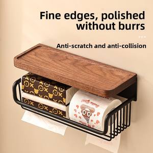 Porte-papier toilette mural en bois, adhésif, sans perçage, étagère <span class=keywords><strong>de</strong></span> rangement pour serviettes <span class=keywords><strong>de</strong></span> salle <span class=keywords><strong>de</strong></span> bain, support pour téléphone et mouchoirs - Product Image 4