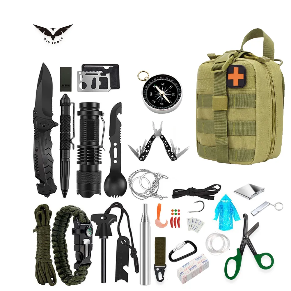도매 비상 생존 장비 키트 배낭 야외 캠핑 액세서리 휴대용 생존 도구 키트