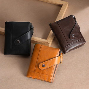 Cowhide <strong>Zip</strong> <strong>Coin</strong> <strong>Pocket</strong> Bifold <strong>Wallets</strong> for <strong>Men</strong> Zipper Genuine <strong>Leather</strong> RFID Card Holders - Product Image 1
