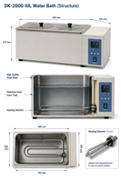Bain-marie de laboratoire professionnel 3,4 L numérique thermostaté à 2 trous avec revêtement en acier inoxydable, chauffage de précision à température constante