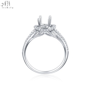 Anillo de compromiso exclusivo vintage de oro blanco macizo de 18 quilates con diamantes naturales de media eternidad sin la piedra principal para mujer - Product Image 5