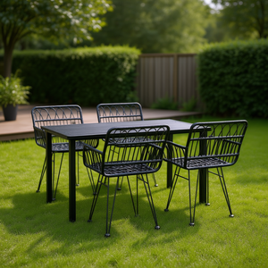 Ensemble de salle à manger de jardin en rotin polyéthylène noir 4 places, mobilier d'extérieur au design contemporain, structure métallique durable - Product Image 3