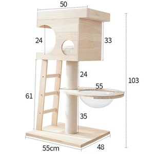 Wooden <b>Cat</b> <b>Tree</b> 2 Levels Solid <b>Wood</b> <b>Cat</b> House With <b>Tree</b> Hole Privacy Minimalist Design For Indoor <b>Cats</b> - Product Image 4