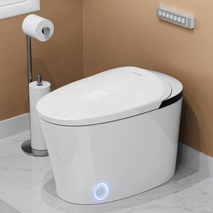Toilette intelligente blanche moderne avec <span class=keywords><strong>pompe</strong></span> de surpression à siège chauffant, chasse d'eau chaude et sèche-air désodorisation-pour les salles de bain - Product Image 1