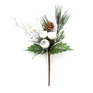 Grosir pohon Natal cabang buatan tangan pinus kerucut Glitter karangan bunga kayu aksesoris dekorasi rumah buatan Natal berry pilihan