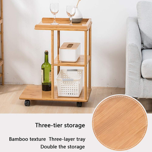 Mesa de Centro Moderna de Bambú con Ruedas, Carrito Multifuncional para Baño, Cocina y Bebidas - Product Image 3