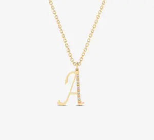 Inspire Jewelry Initial Necklace Italic 26 Letter Alphabet Personalized Pendant CZ Paved Bling Gold Plated Fashion Women Jewelry