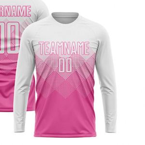White Pink <b>Long</b> Sleeve Soccer Jersey Football Performance Athletic Shirt Breathable Quick Dry <b>Match</b> Training Uniform for Men - Product Image 2