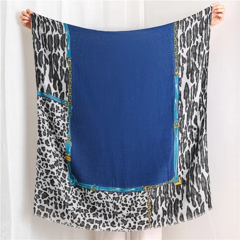 Оптовая продажа, длинный шарф-шаль из вискозы и хлопка с леопардовым принтом для женщин