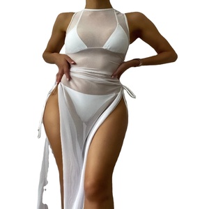 Nouveau Crochet couvrir robe de plage fronde voir à travers évider femmes été tricoté maillots de bain Bikini couvertures maillot de bain femmes - Product Image 1
