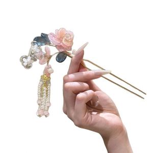 Horquilla de lujo con flor y borla larga, estilo chino, adorno para el cabello con pétalos azules, perlas de hada, decoración para Cheongsam, joyería para moños. - Product Image 5