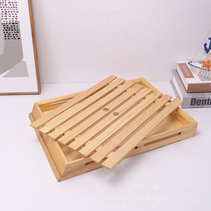 Wood <b>Tea</b> <b>Tray</b> Rectangular Natural Color Drainage Design For <b>Tea</b> Serving - Product Image 2