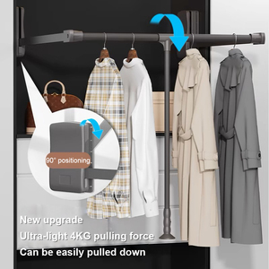 Robuste chambre levage métal organisateur placard tige réglable pour support en alliage d'aluminium vêtements Rail garde-robe tirer vers le bas cintre - Product Image 4