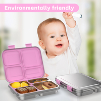 Aohea Boîte à lunch en acier inoxydable Silicone rose 100% Boîte à bento en acier inoxydable sans BPA Boîte à bento pour enfants à quatre compartiments étanche