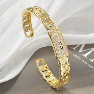 Zeadear Wholesale Polished Pure <b>Copper</b> 18k Gold Plated Zircon Inlaid Geometric GDTC Certified Jubilee Open Cuff Banquet <b>Bracelet</b> - Product Image 5
