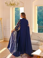 Robe de soirée Abaya deux pièces élégante vintage à taille empire en polyester pour femmes musulmanes du Moyen-Orient, idéale pour l'export transfrontalier