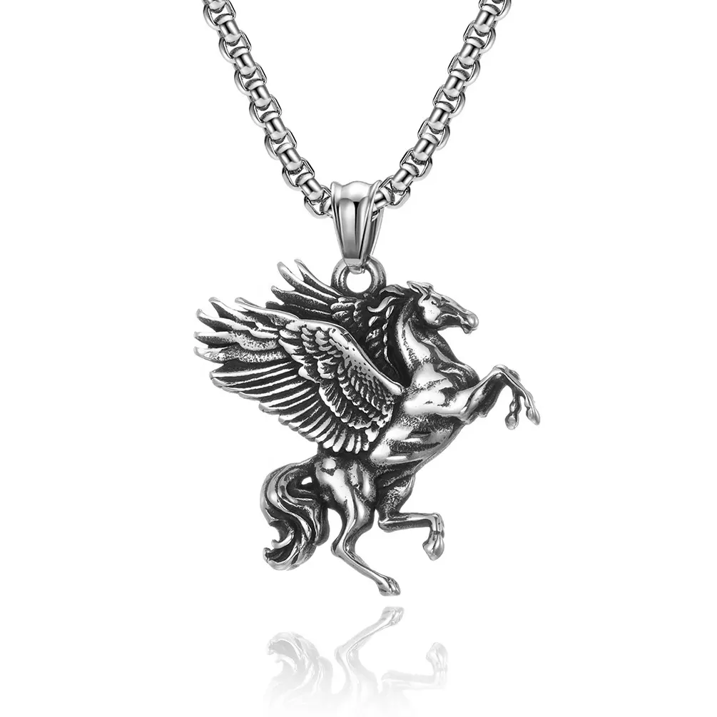 Collar con colgante de unicornio Pegaso para hombre y mujer, de acero de titanio, mitología griega, Vintage, joyería para hombre y mujer