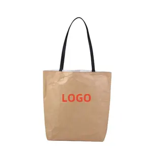 Bolsa de ombro Dupont para mulheres, bolsa de papel de mão com logotipo personalizado de alta qualidade, bolsa de papel kraft para lavagem, bolsa de publicidade para presente para a empresa