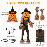 NED N140 Tête de citrouille animatronique d'Halloween, effeuilleur lumineux à LED avec son et mouvement, batterie rechargeable, décoration en acier durable